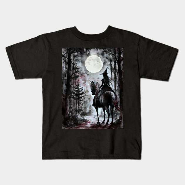 The Witch and Her Dark Unicorn ~ In Darkling Woods Kids T-Shirt by Lyra-Witch